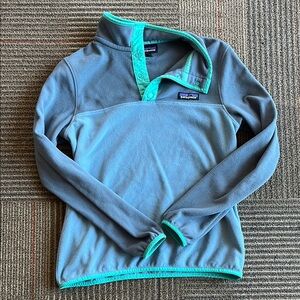 Patagonia Blue and Teal Cowl Neck Sweater